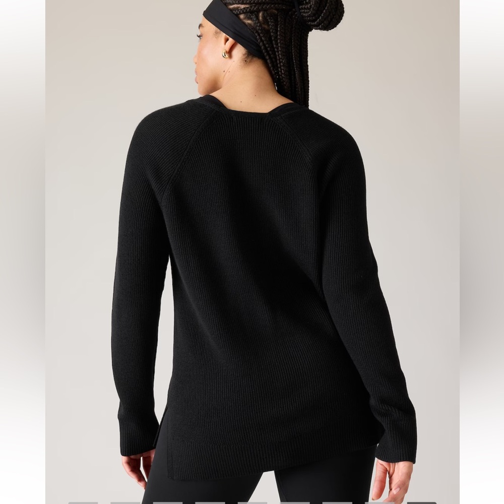Athleta Black V-Neck Ribbed Sweater - Picture 2 of 9